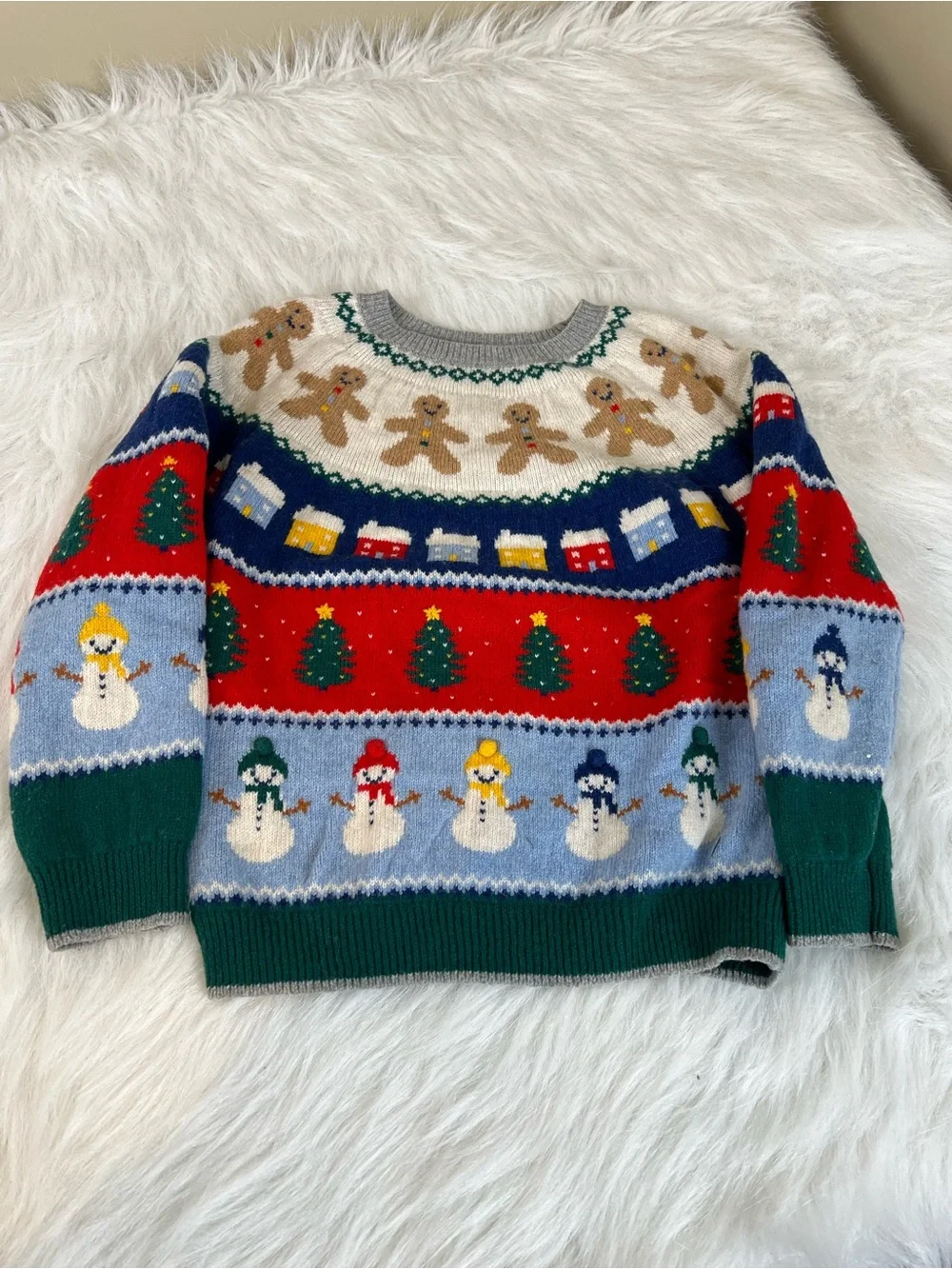 Mini Boden “all over Christmas” Holiday Fair Isle Crewneck Sweater - 7-8